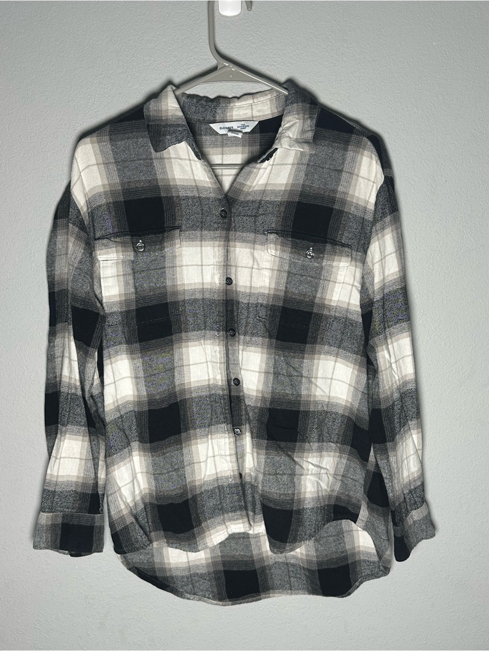 Old Navy Black and White Plaid Button-Down Shirt